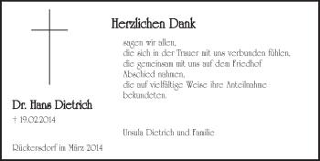 Traueranzeige von Hans Dietrich von Pegnitz-Zeitung